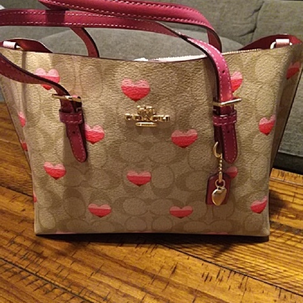 Coach Beige and Pink Heart "Mollie" Purse